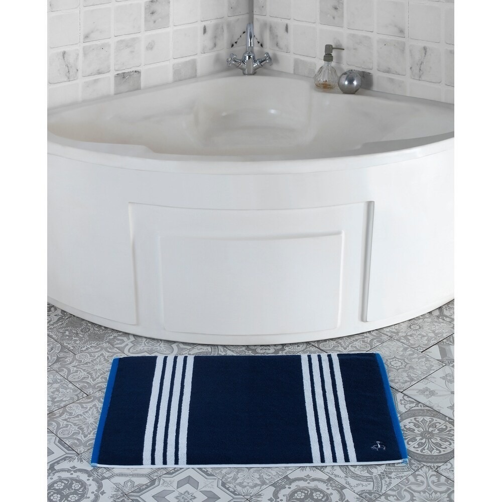 Brooks Brothers Nautical Stripe Dark Blue and White Bath Mat Bathroom Rug